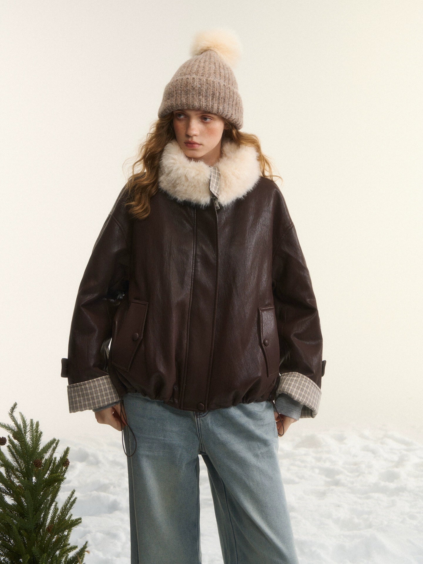Faux Leather Bomber: Texture and Plaid Accents — Europe Winter Outfits