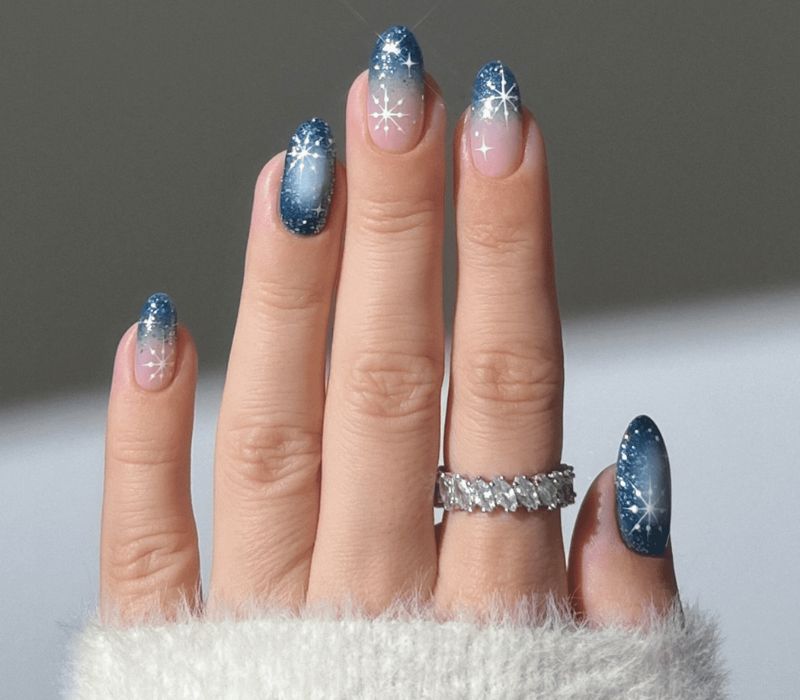 Sparkling Blue Pink Ombre Glitter Nails — Christmas Gel Nails 2026