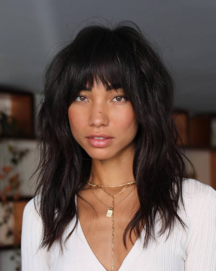 Mid-Length Dark Brown Shag Mid-Length Dark Brown Shag β Winter Shag Haircuts