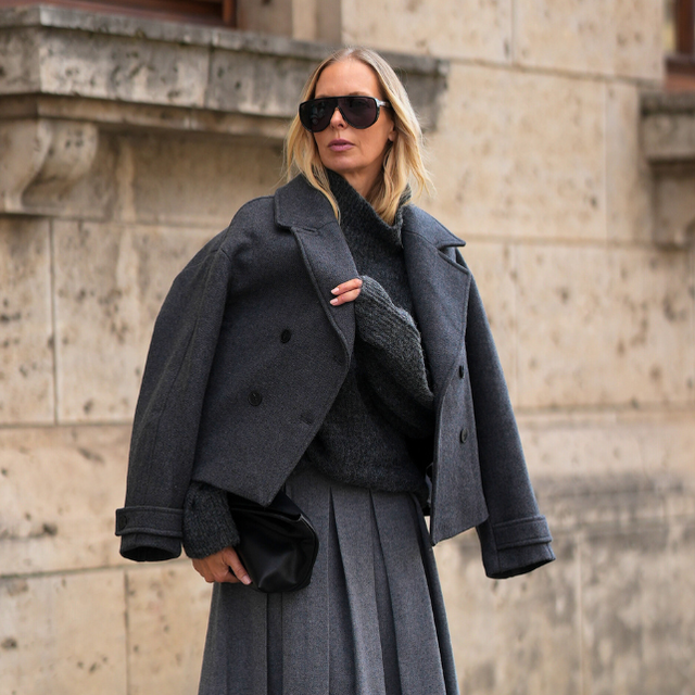 Monochromatic Grey Ensemble with Cropped Jacket — Cold Weather Outfits