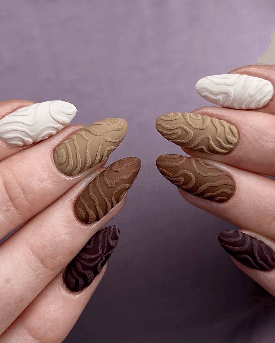 Matte With Subtle Shimmer In Some Lines Visual Idea — Mocha Nails
