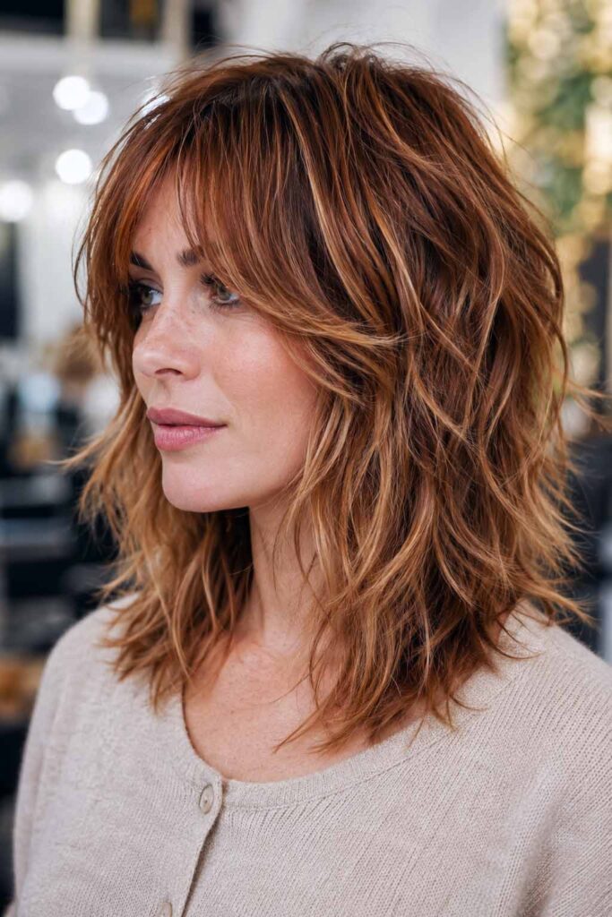 Copper Red Shag With Wispy Bangs — Winter Hairstyles for Thin Hair