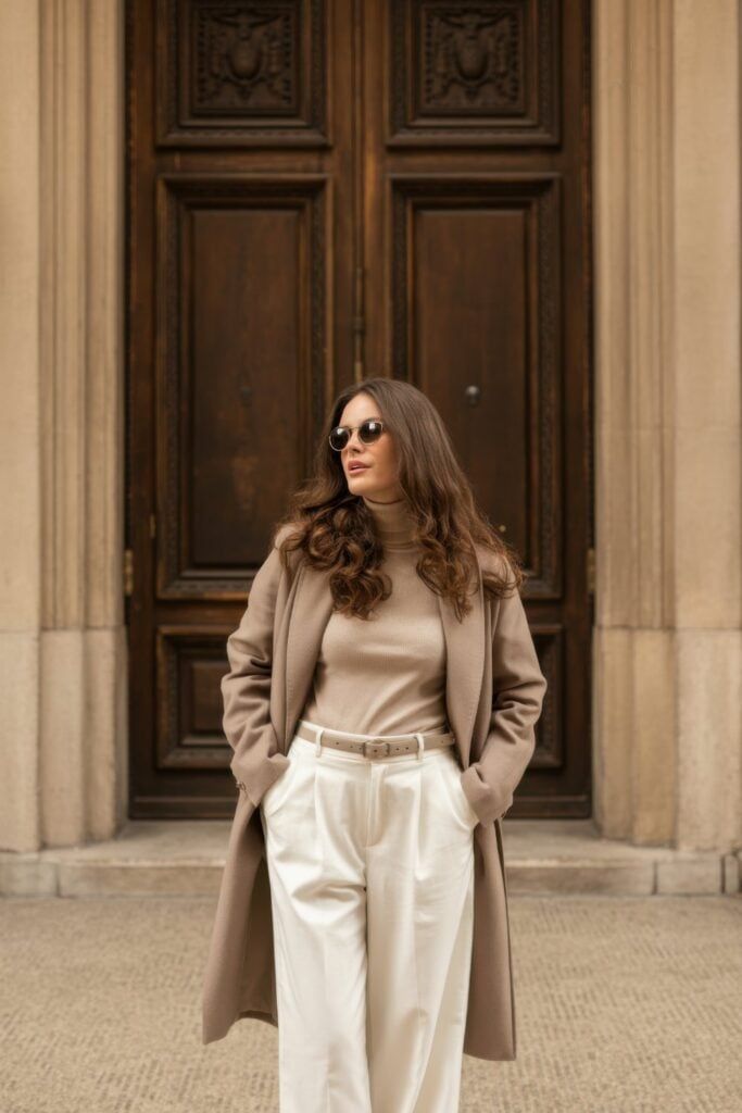 Effortless Taupe and Cream Wide-Leg Trousers Outfit — Neutral Winter Outfits