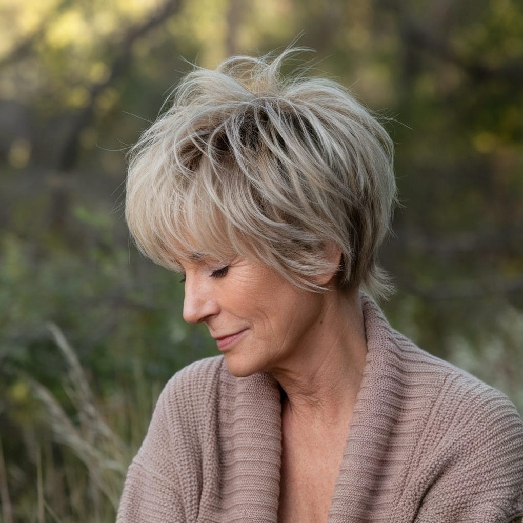 Ash Blonde Pixie Shag — Winter Hairstyles for Women Over 60