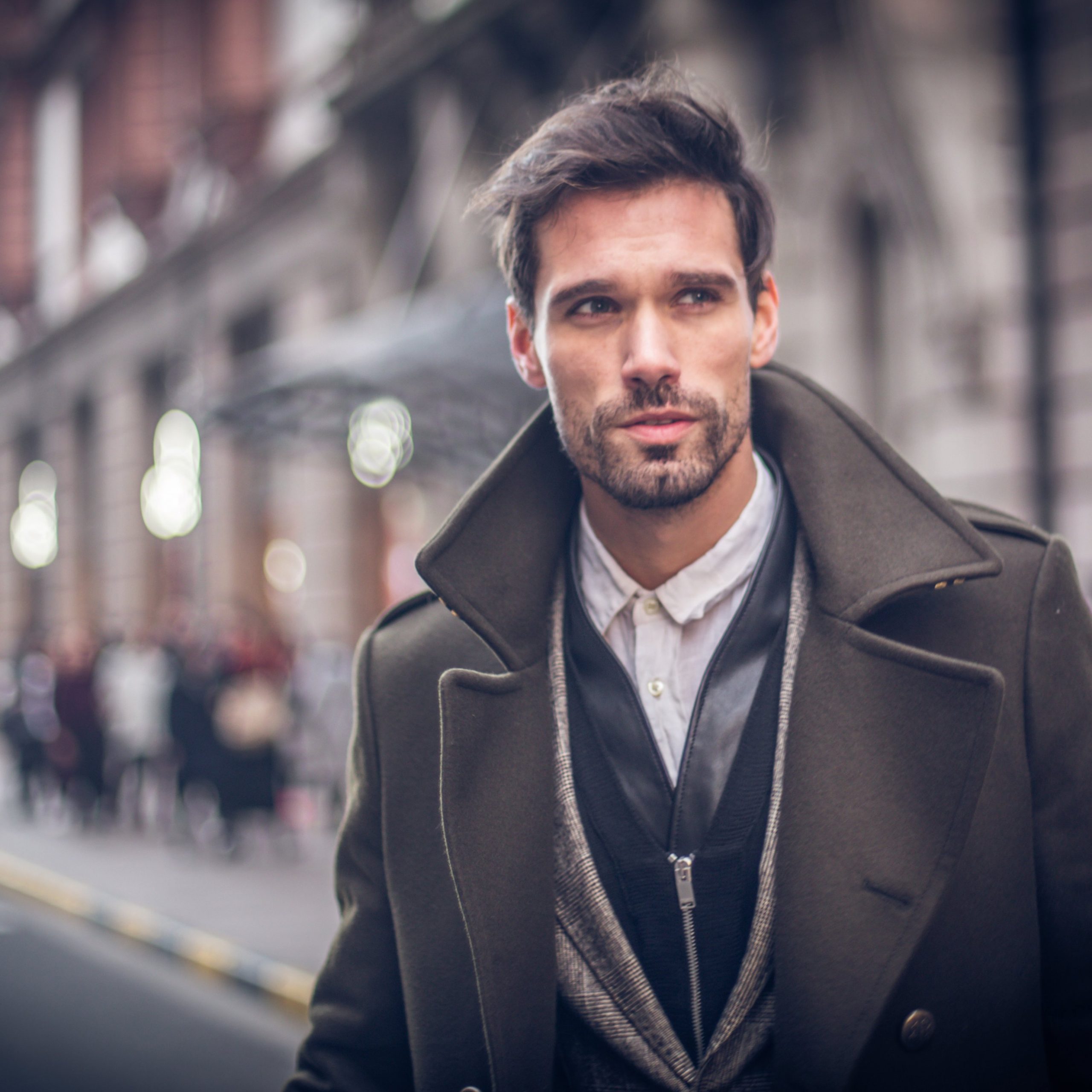 Olive Green Wool Coat with Layered Vests Olive Green Wool Coat with Layered Vests β Winter Outfits for Men