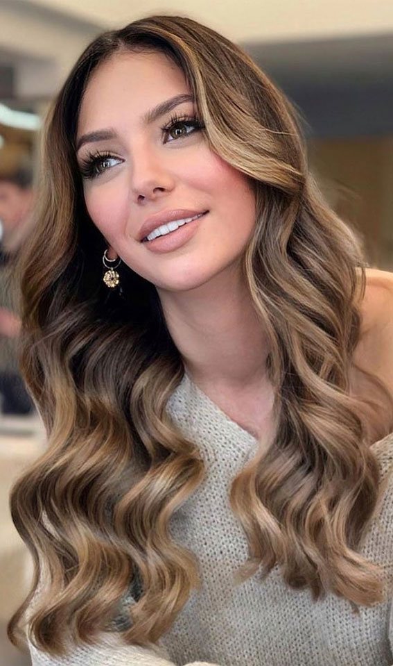 Medium Brown With Honey Blonde Highlights — Winter Hair Colors for Brown Eyes