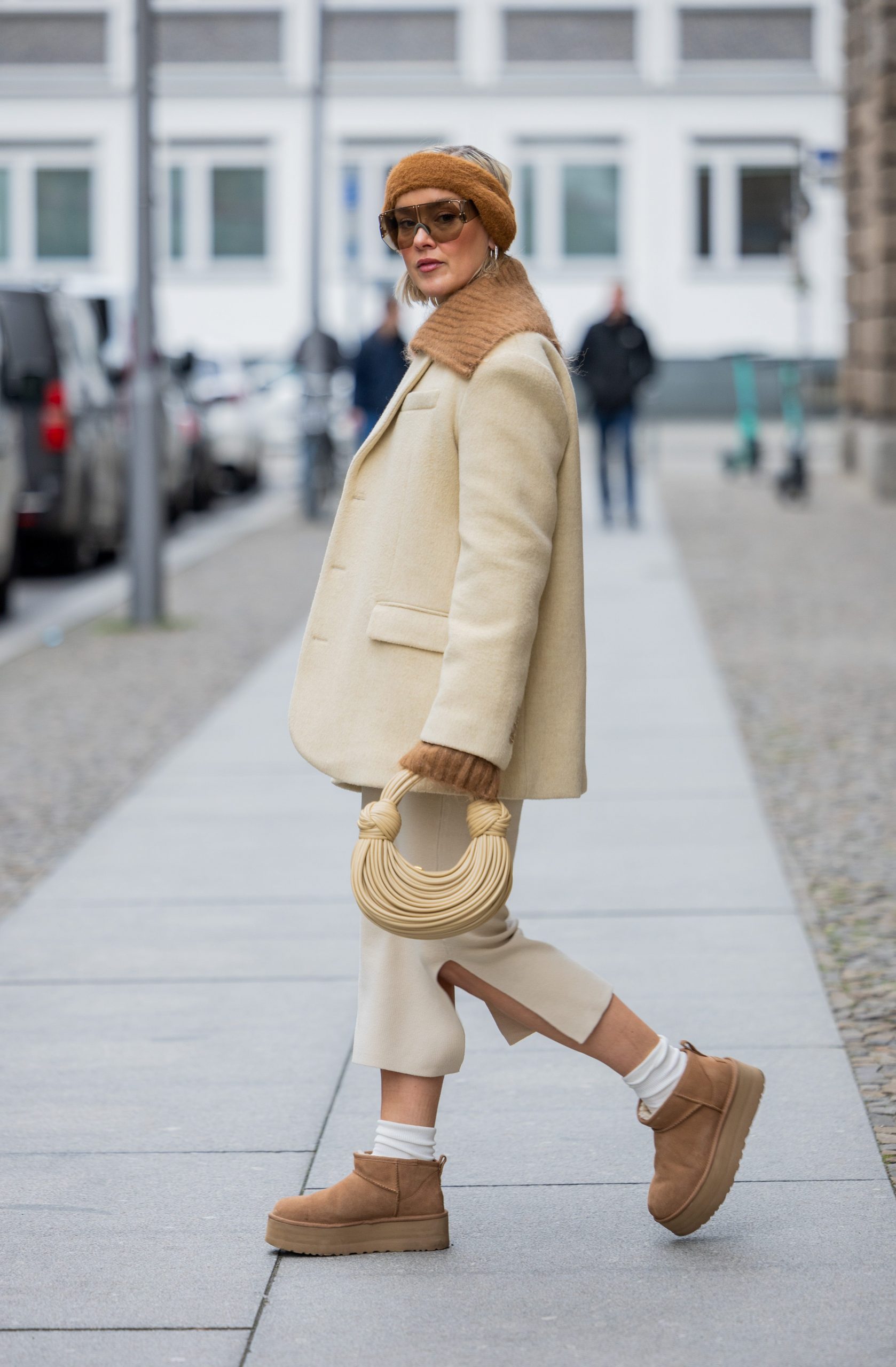 Warm Neutrals with Platform Uggs and Cropped Pants — Ugg Boots Outfits