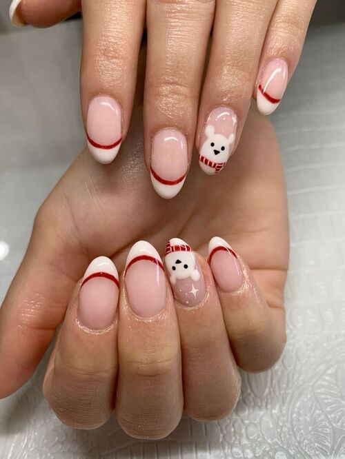 Polar Bear French Tip Almond Nails Polar Bear French Tip Almond Nails β Winter Birthday Nails