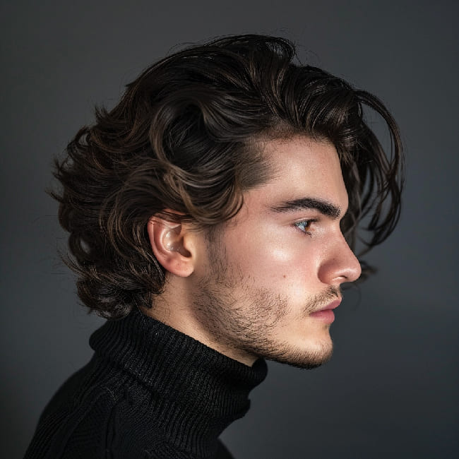 Dark Brown Collarbone Layered Waves — Winter Hairstyles for Men