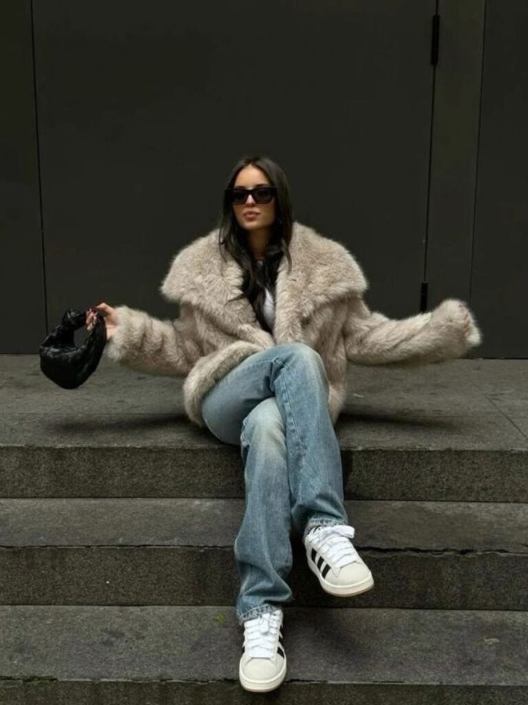 Casual Grey Faux Fur Jacket with Light Wash Jeans Casual Grey Faux Fur Jacket with Light Wash Jeans β Baddie Winter Outfits