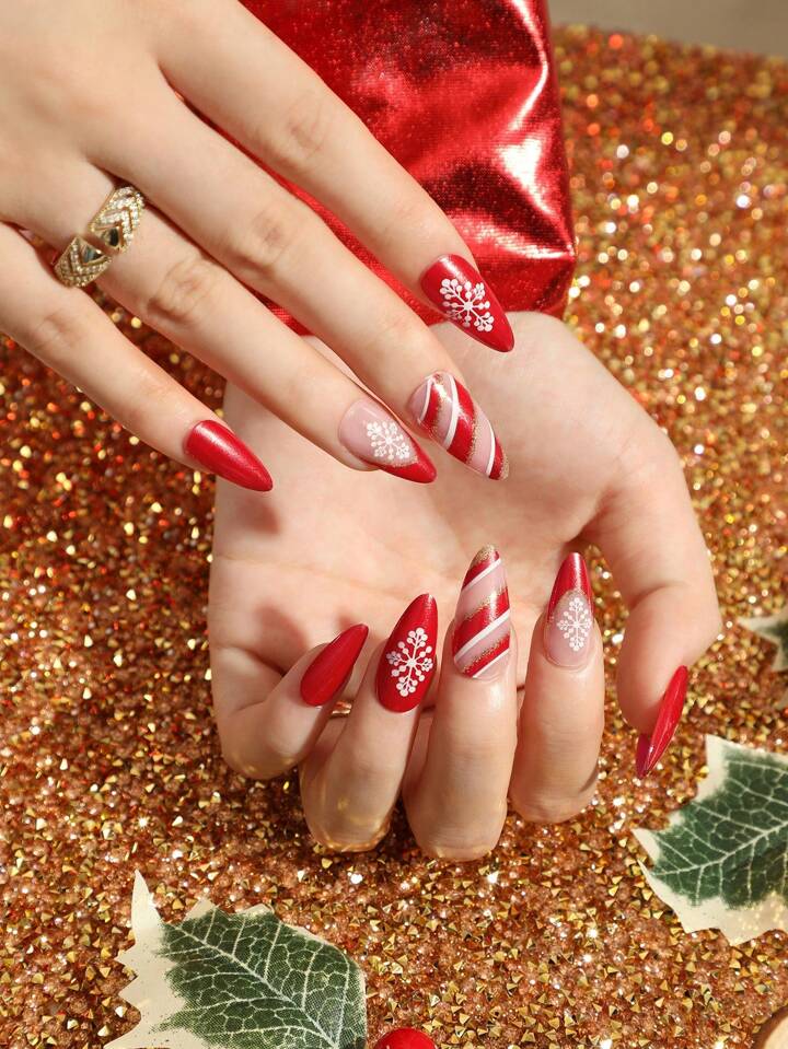 Red Stripe and Snowflake Stiletto Nails Red Stripe and Snowflake Stiletto Nails β Christmas Stiletto Nails 2026