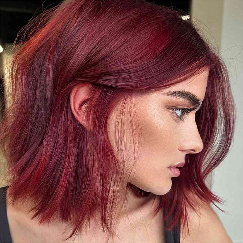 Deep Red Chin Bob With Loose Waves Deep Red Chin Bob With Loose Waves β Winter Red Hair Colors