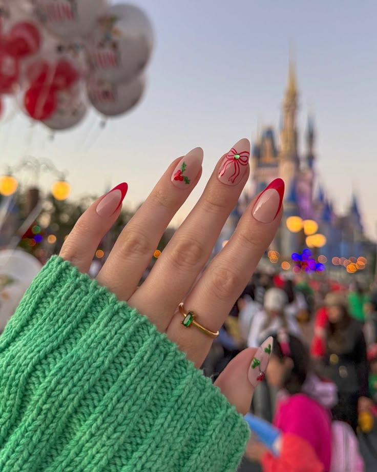 Classic Red French Tip Almond Nails Classic Red French Tip Almond Nails β Disney Christmas Nails 2026