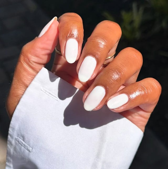 Opaque Milky White Glossy Ovals — Classy Winter Nails