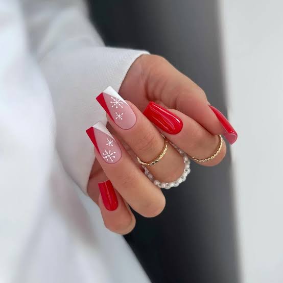 Vibrant Red French Tips with Snowflakes Vibrant Red French Tips with Snowflakes β Christmas Nail Colors 2026