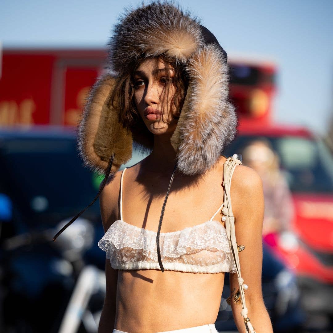 Bold Trapper Hat with Lace Bralette — Fur Hat Outfits