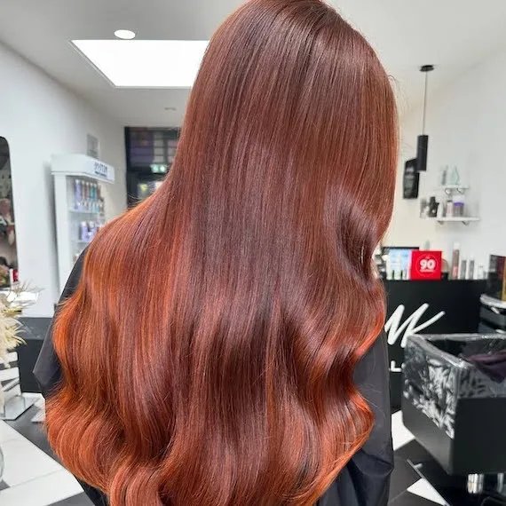 Wavy Medium Density Copper Brown With Noticeable Auburn Tones — Winter Auburn Hair Color