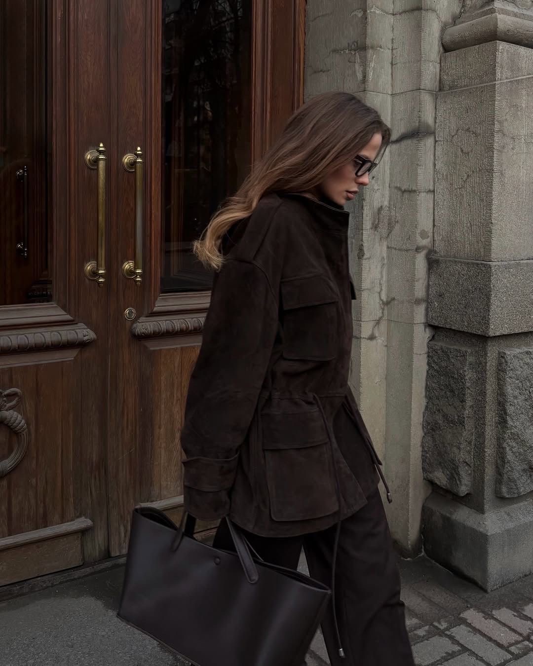 Dark Brown Utility Jacket with Cargo Details — Brown Coat Outfits