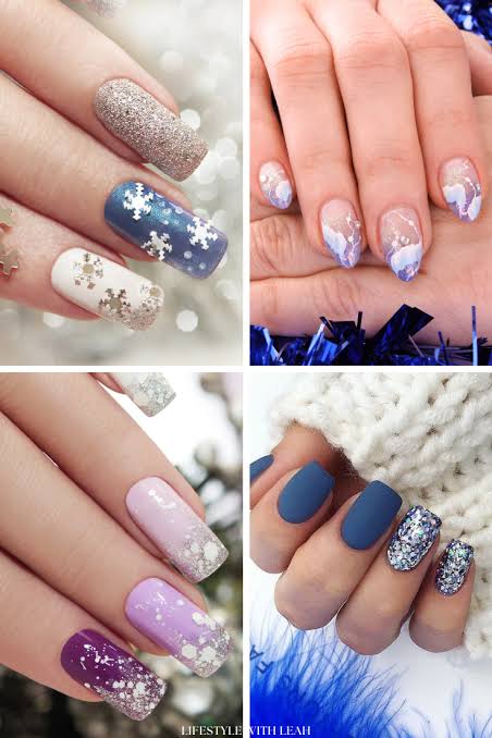 Blue Nails with Snowflake Decals Blue Nails with Snowflake Decals β Winter Nail Trends