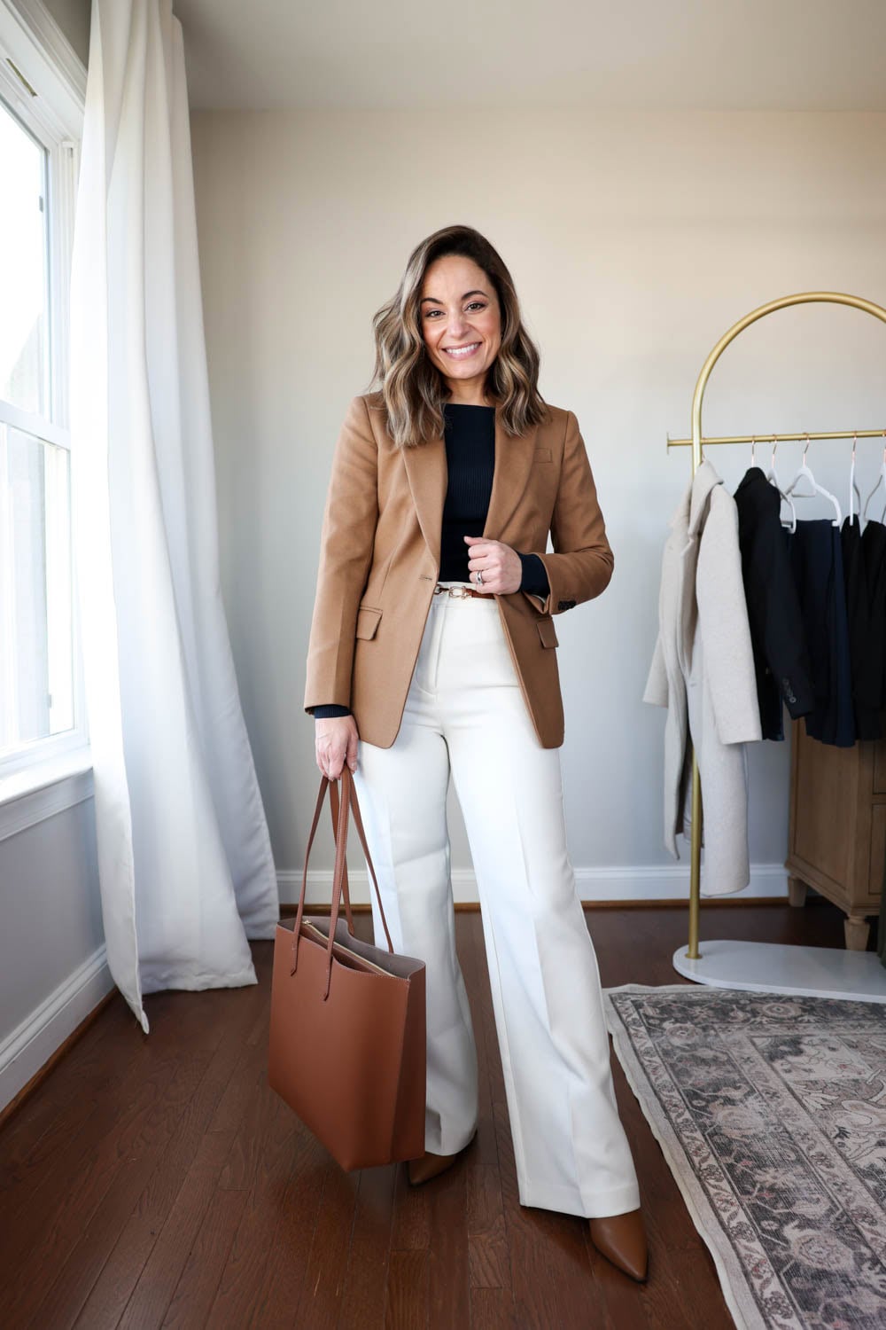 Smart Casual: Camel Blazer and Wide-Leg Pants Smart Casual: Camel Blazer and Wide-Leg Pants β Winter Capsule Wardrobe