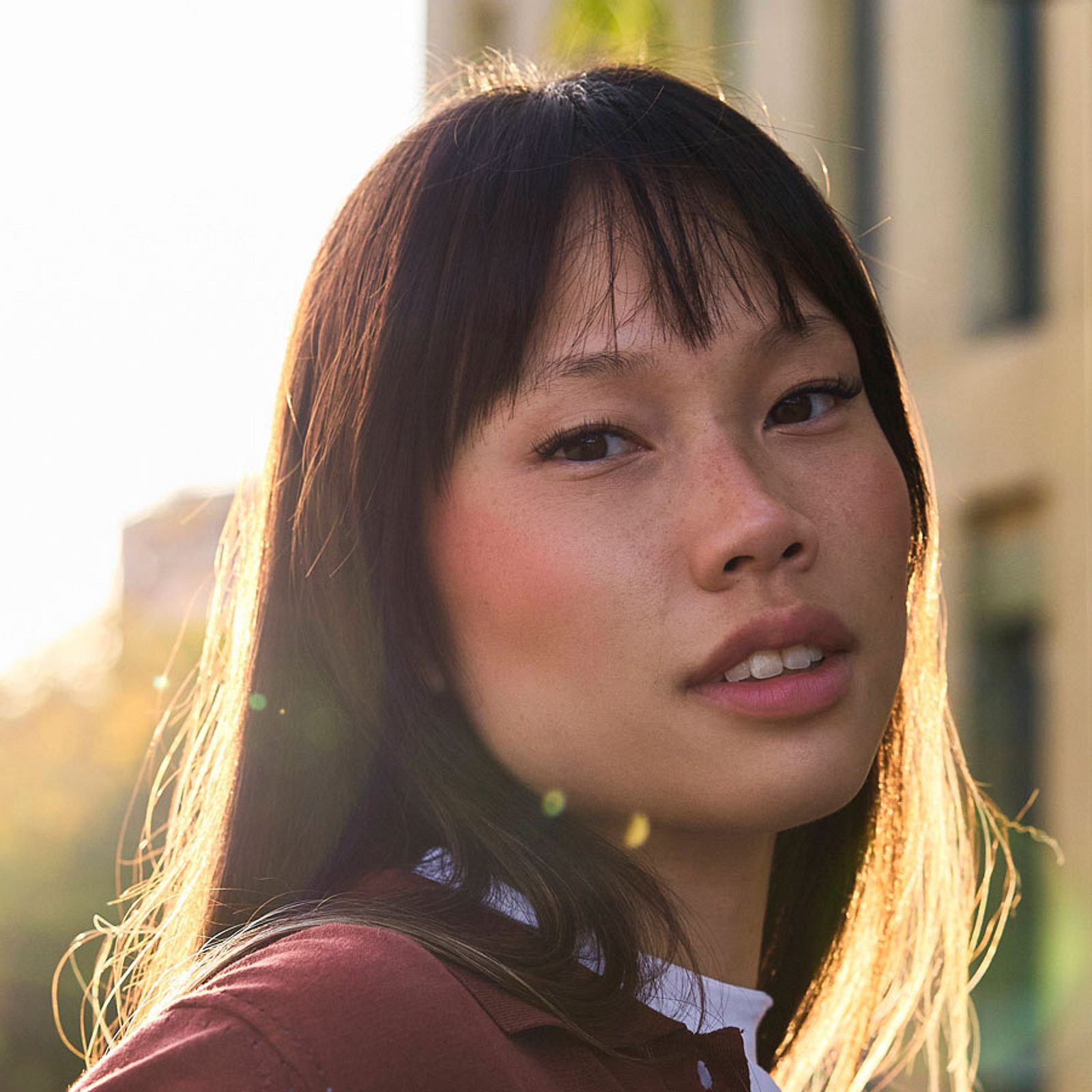 Long Layers Mid-Back Straight Dark Brown Bangs — Winter Haircuts with Curtain Bangs