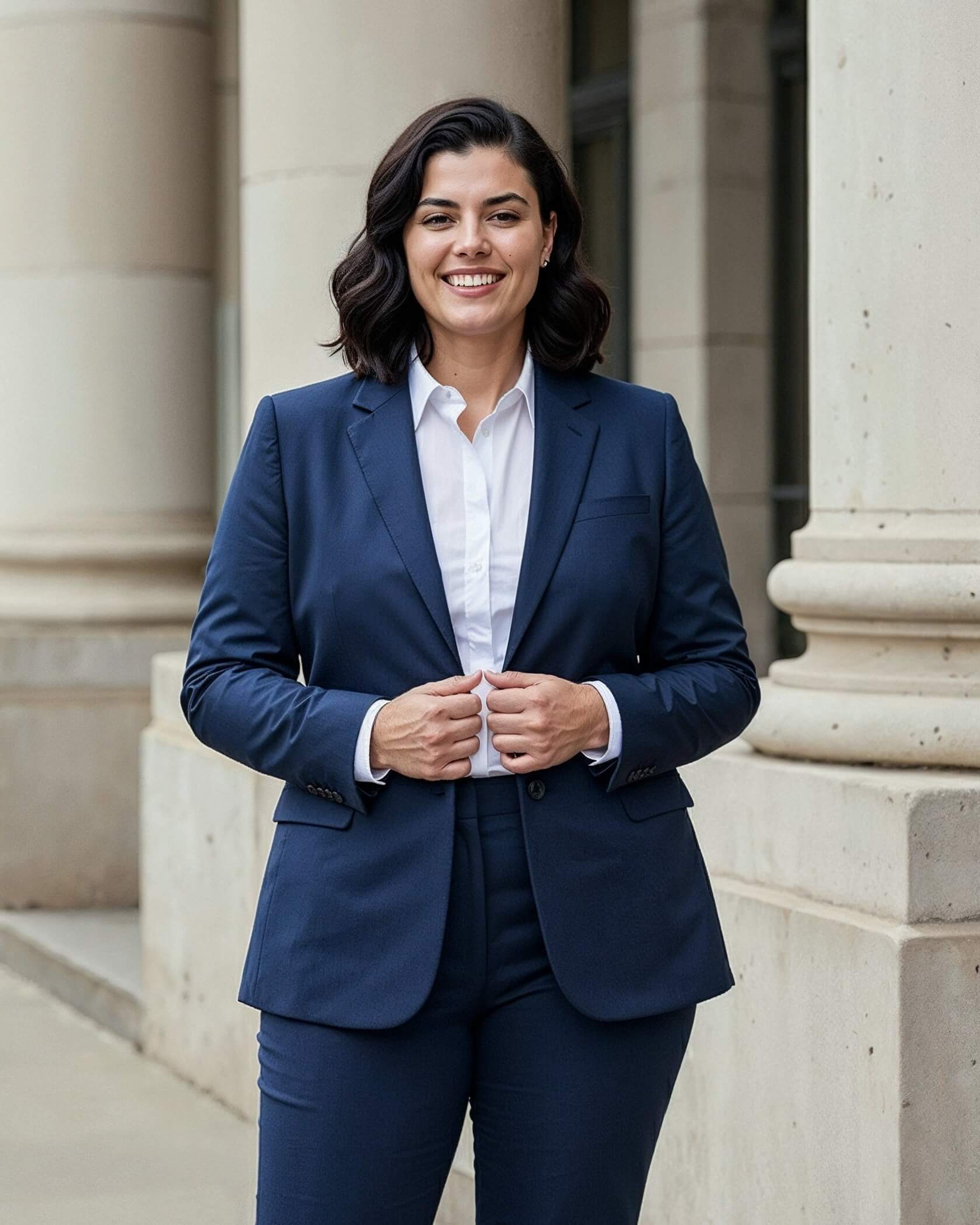 Navy Suit with White Button-Down Shirt Navy Suit with White Button-Down Shirt β Winter Work Outfits