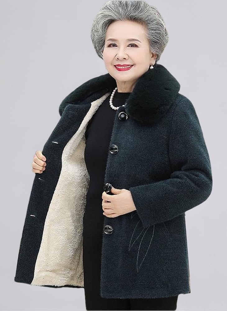 Dark Green Lined Coat with Pearl Accessories Dark Green Lined Coat with Pearl Accessories β Winter Outfits for Women Over 70