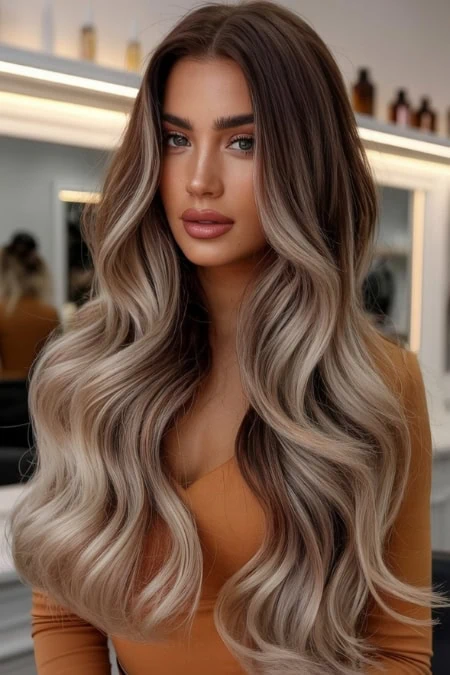 Dark Brown With Blonde Highlights and Root Shadow Dark Brown With Blonde Highlights and Root Shadow β Long Winter Haircuts