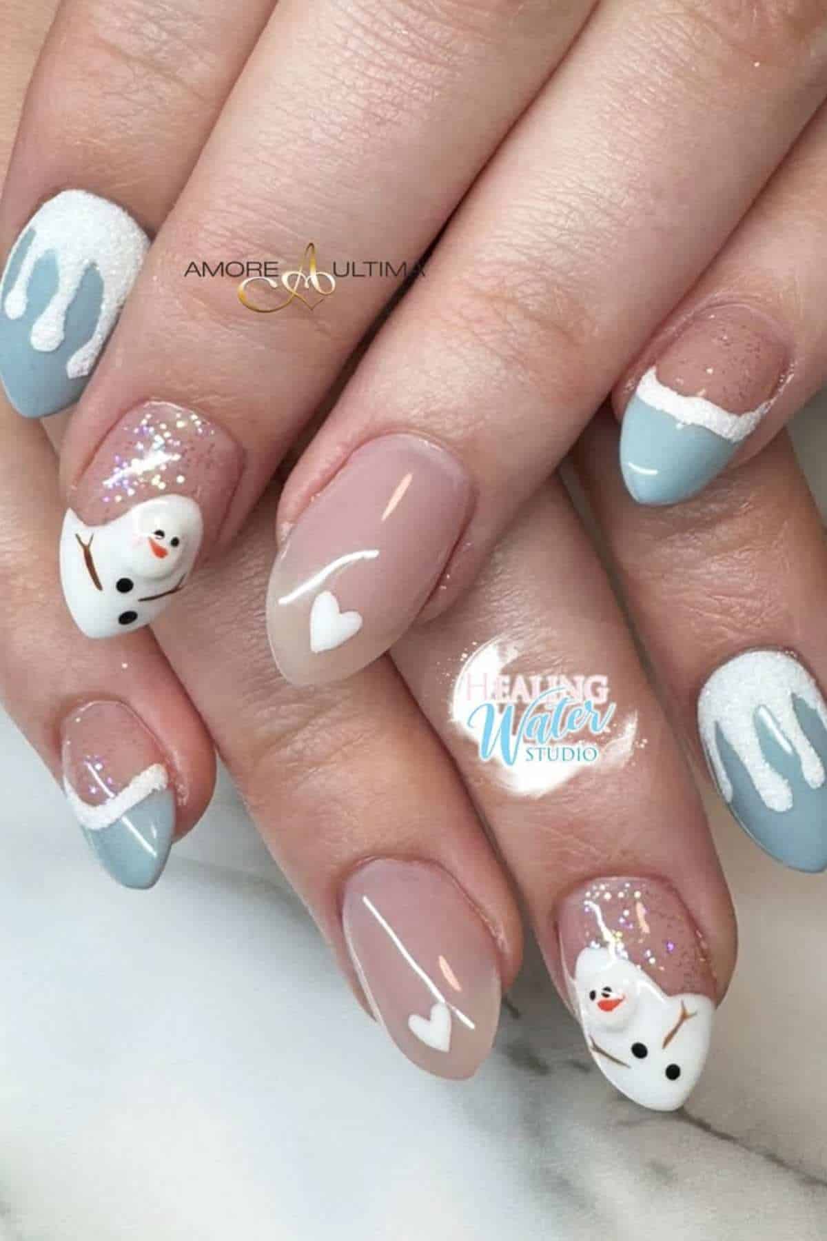 Cute Snowman and Drip Designs — Cute Winter Nails