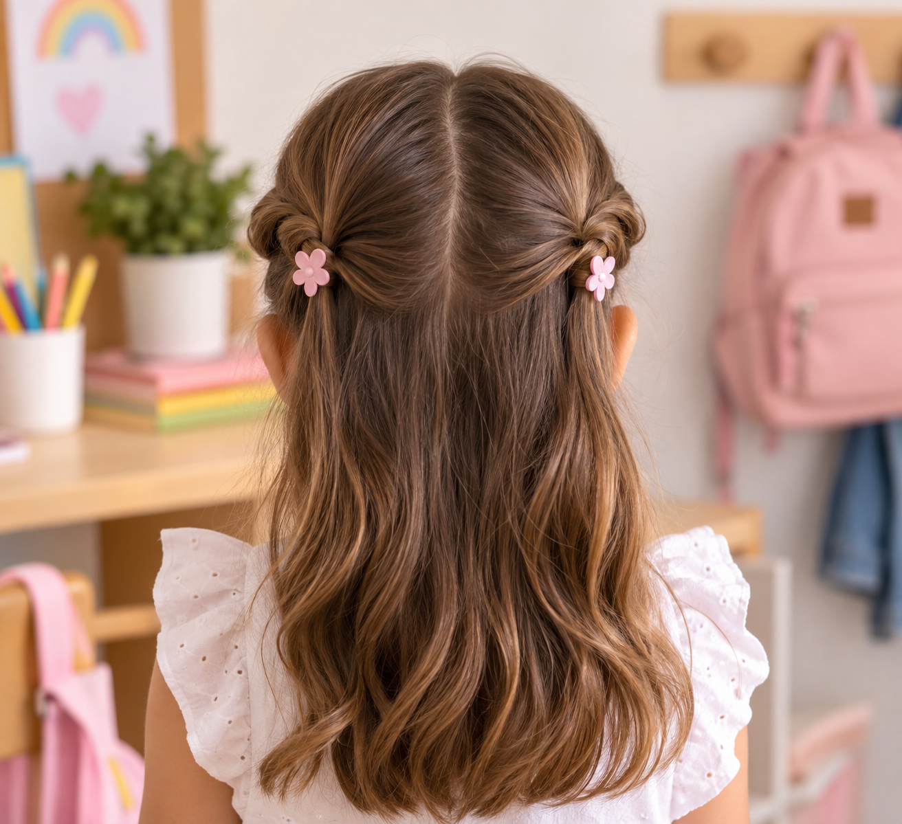 Half Up Twisted Waves With Florals Half Up Twisted Waves With Florals β Winter Hairstyles for Kids