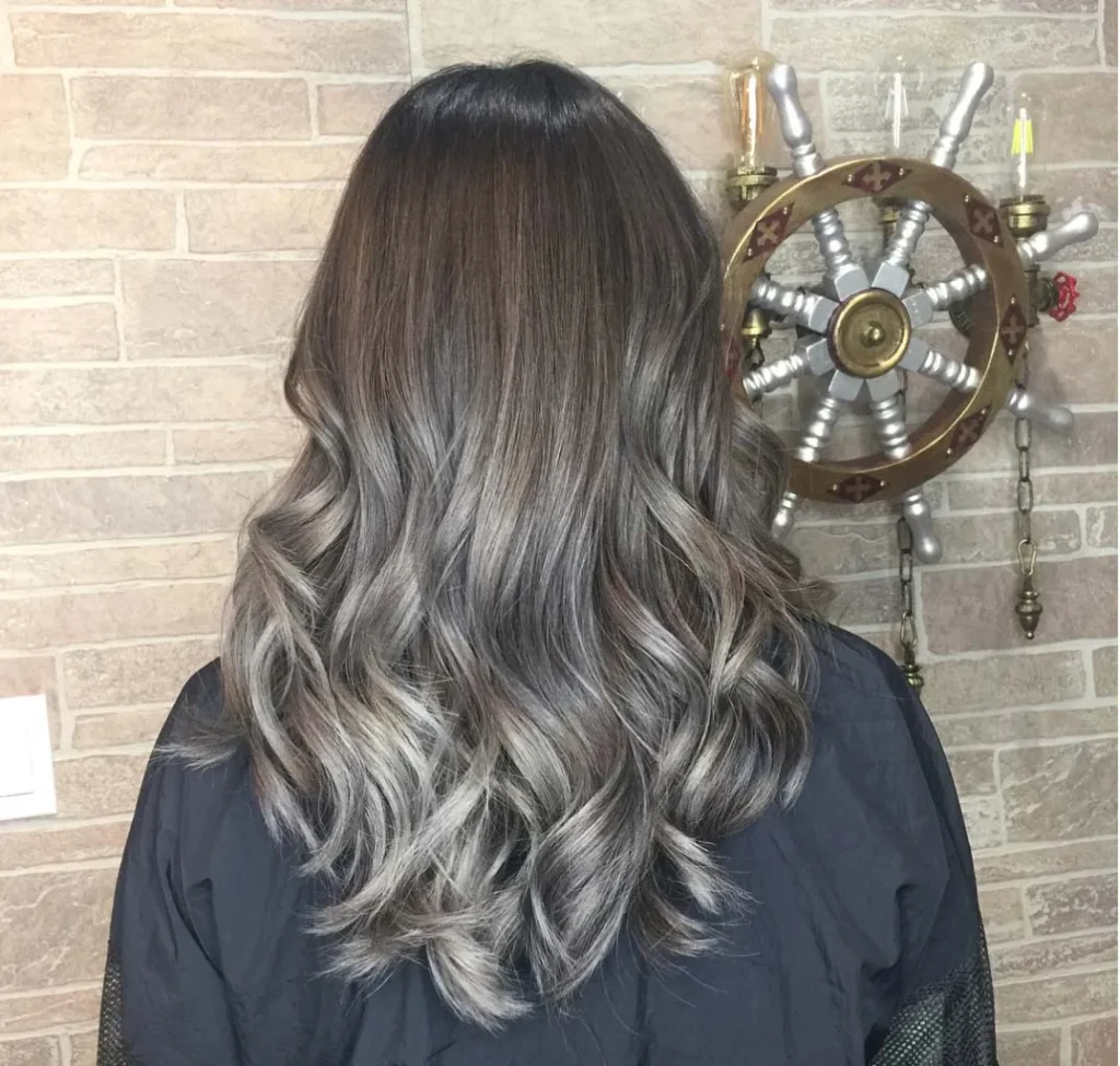 Silver-Grey Balayage on Ash Brown — Winter Hair Colors for Brunettes