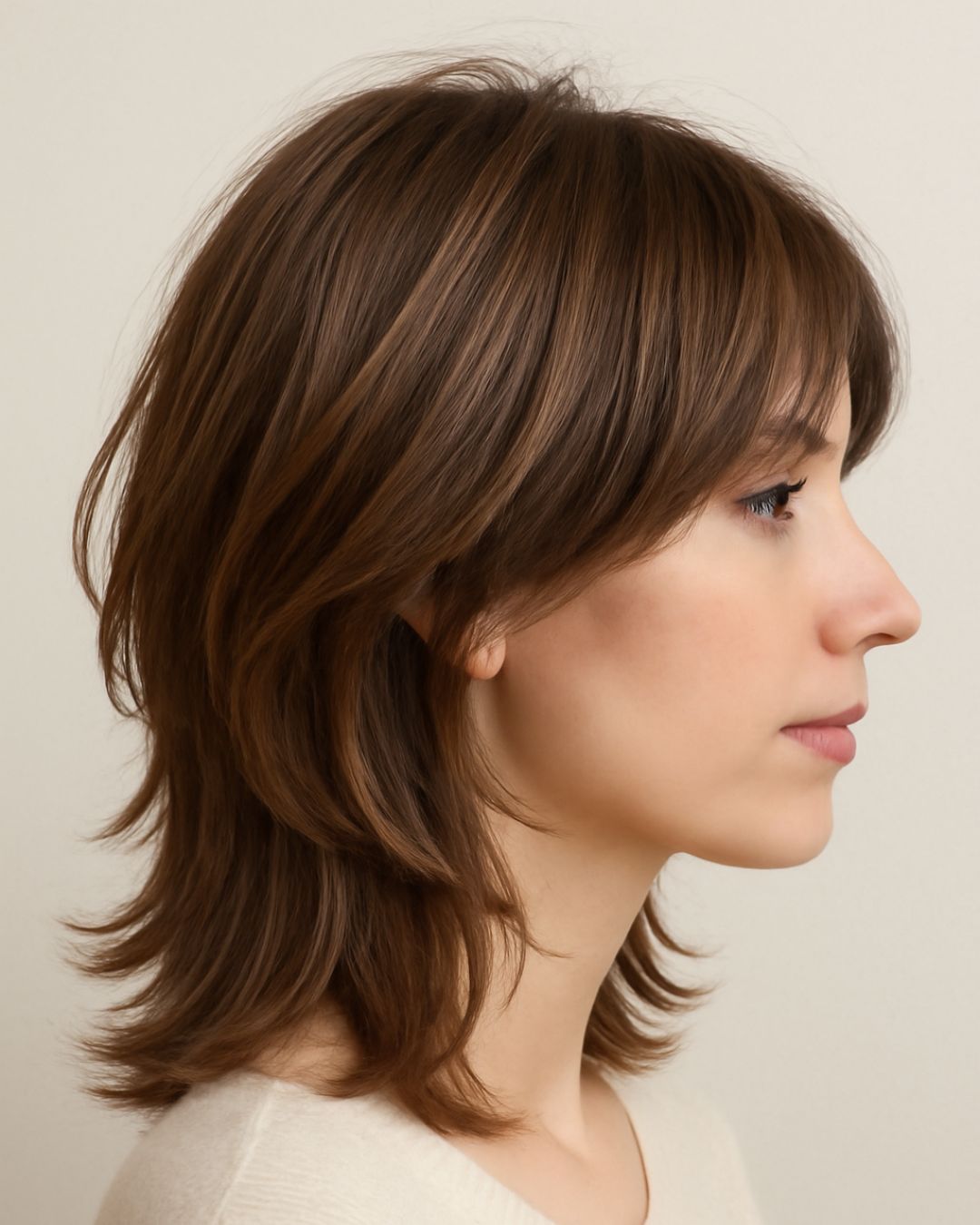 Medium Brown Shag With Full Bangs — Medium Length Winter Haircuts