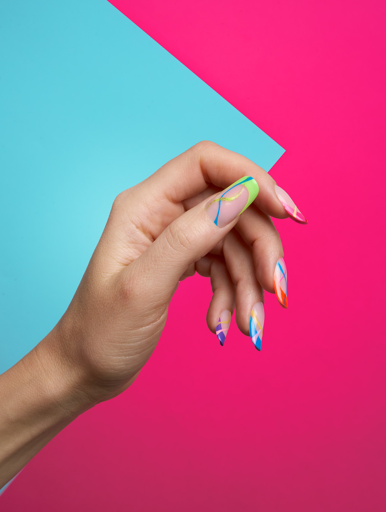 Neon Abstract Art Stiletto Nails — Holiday Nail Colors 2026