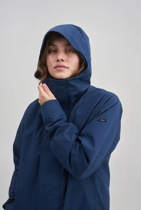 Contrasting Textures in a Dark Blue Hooded Set — Winter Layering Outfits