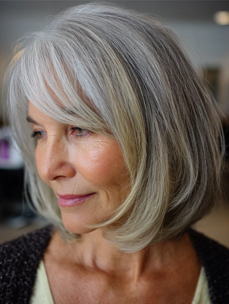 Smooth Chin Bob With Face-Framing Layers — Winter Haircuts for Women Over 70