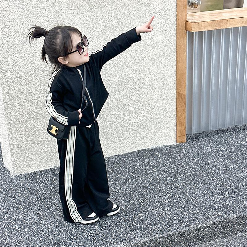 Black Tracksuit with Side Stripes and Crossbody Bag Black Tracksuit with Side Stripes and Crossbody Bag β Winter Outfits for Kids