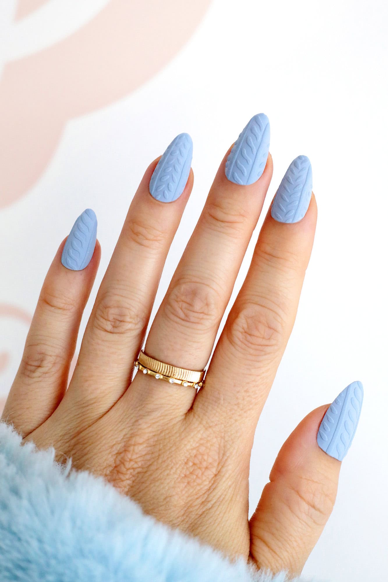 Long Stiletto Sky Blue All-Over Knit — Sweater Nails