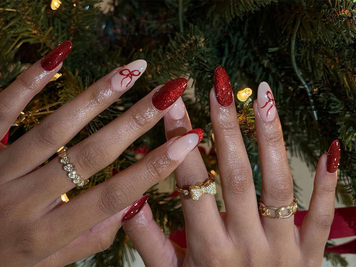 Glitter And Sheer Visual Idea Glitter And Sheer Visual Idea β Wine Christmas Nails 2026