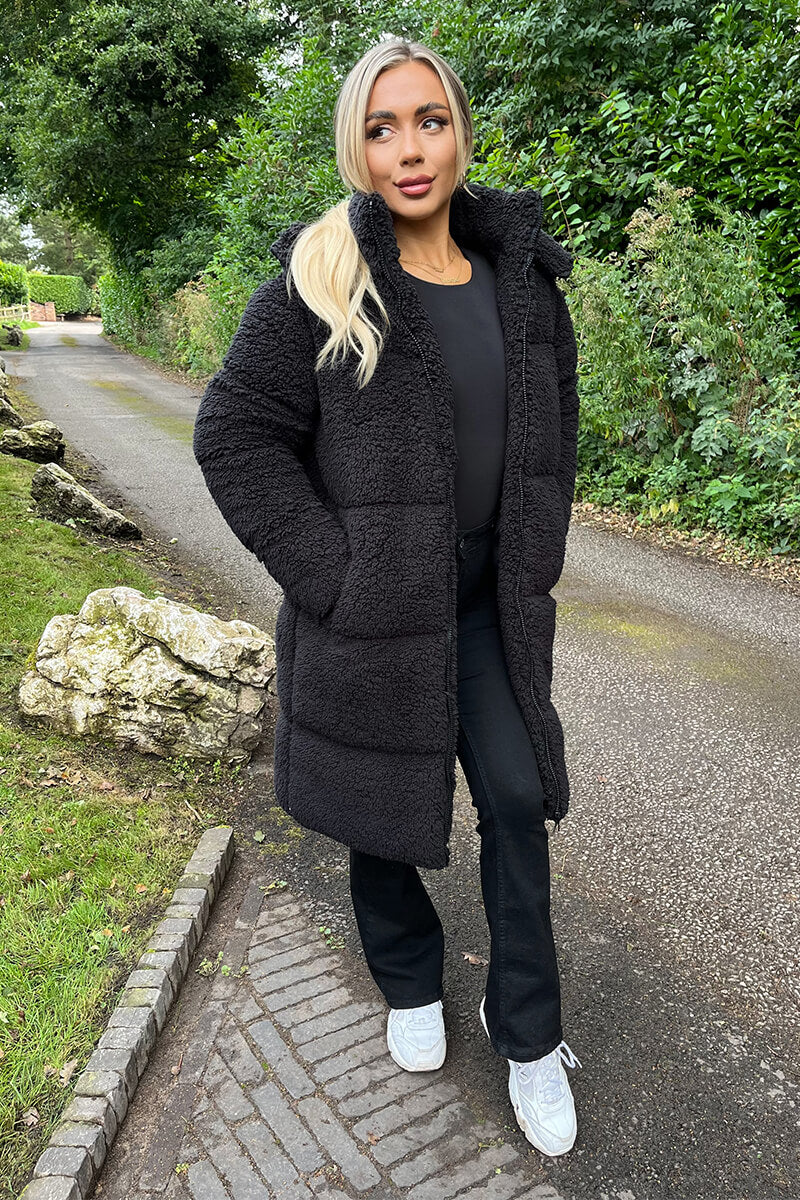 Black Teddy Puffer Coat With Flared Pants Black Teddy Puffer Coat With Flared Pants β Teddy Coat Outfits