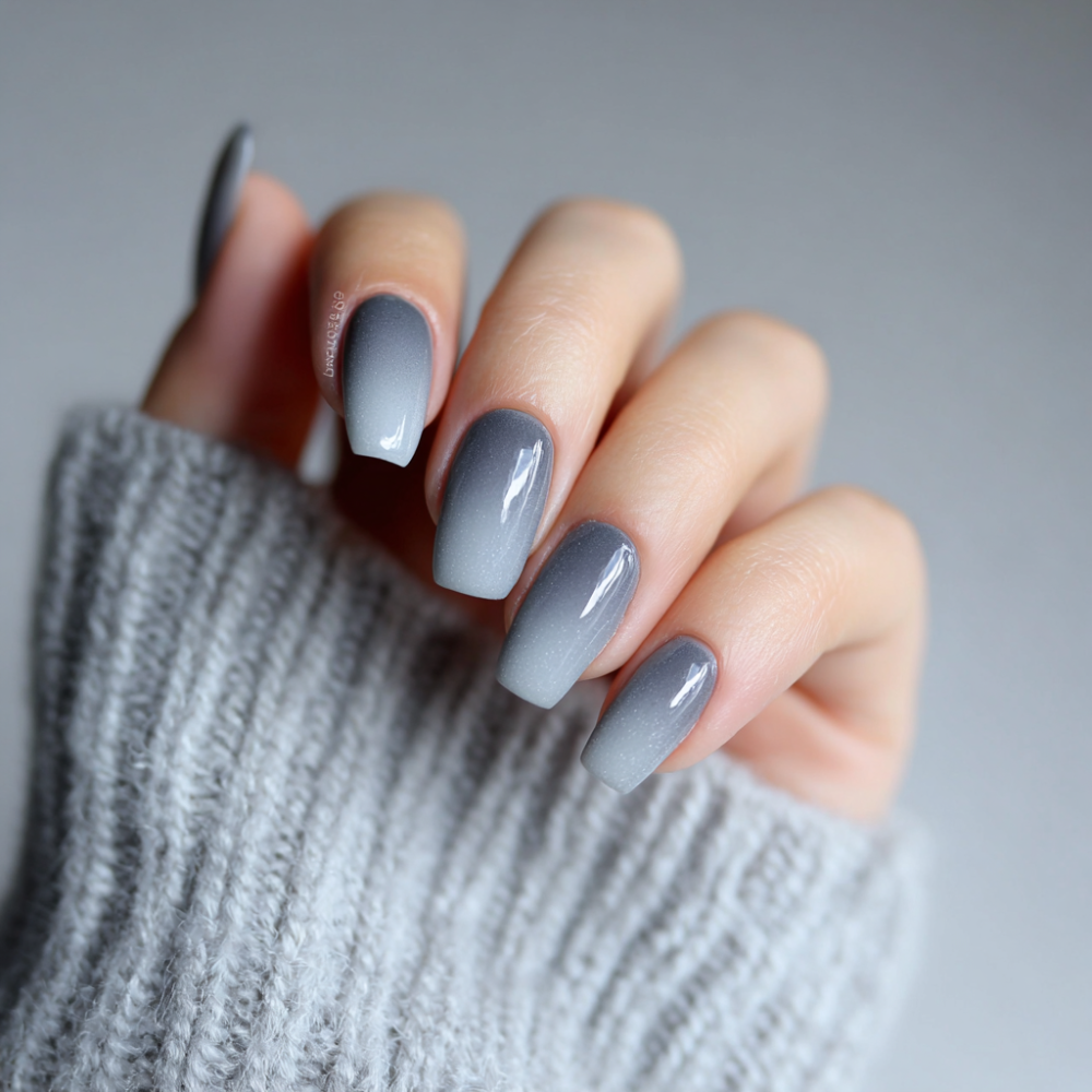 Gray Ombre Coffin Nails — Winter Gray Nails
