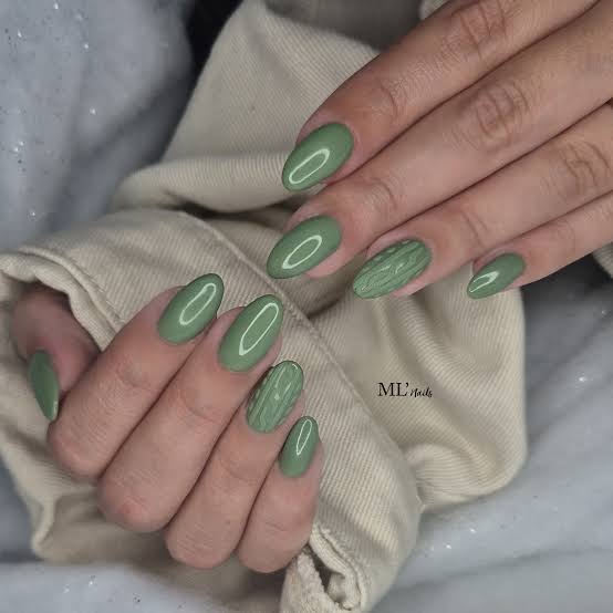 Sage Green Cable Knit Matte Nails Sage Green Cable Knit Matte Nails β Winter Green Nails