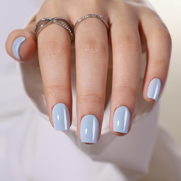 Opaque Pastel Blue Glossy Short Square Nails — Short Winter Nails