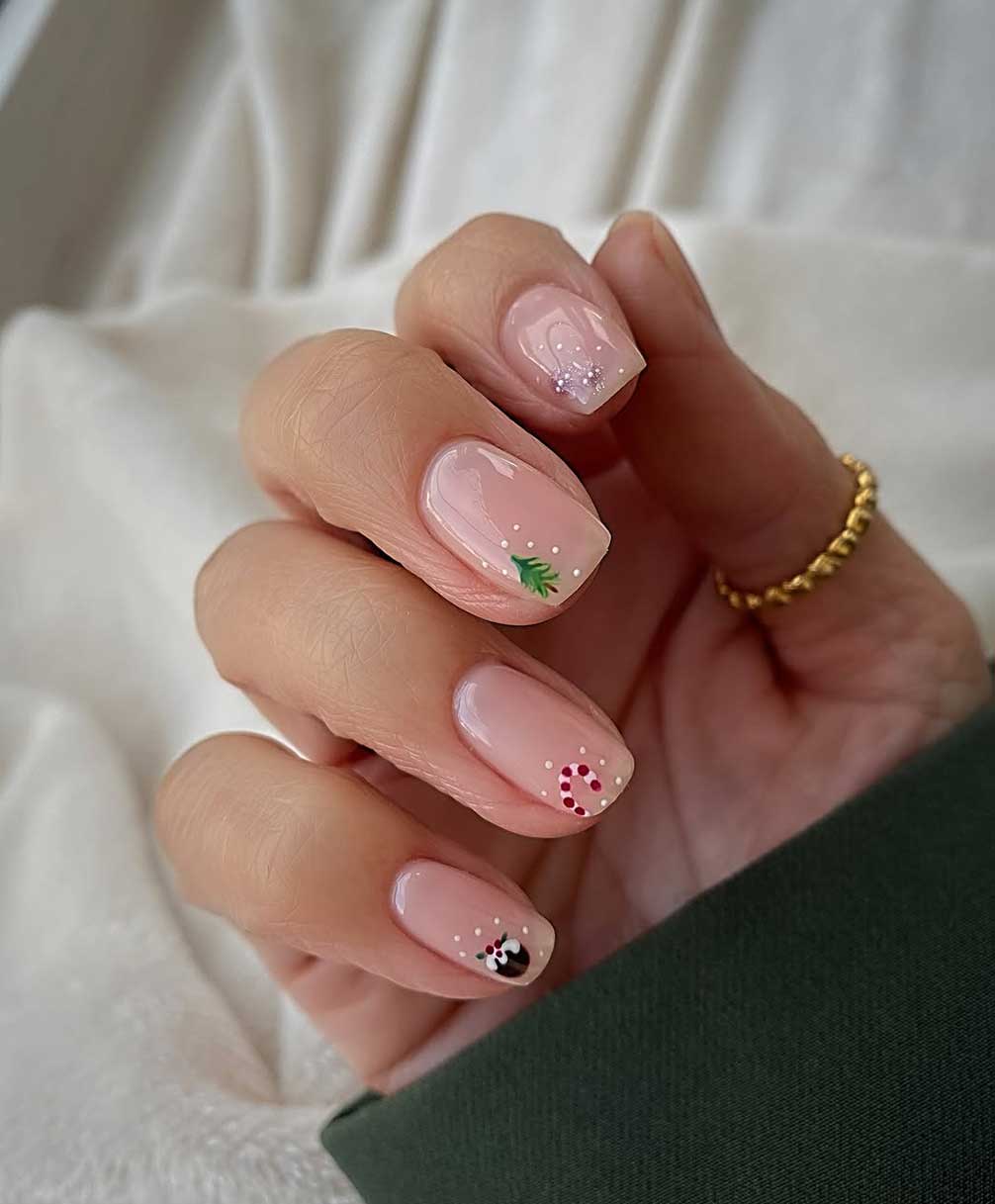 Tiny Character Face Visual Idea — Minimalist Christmas Nails 2026