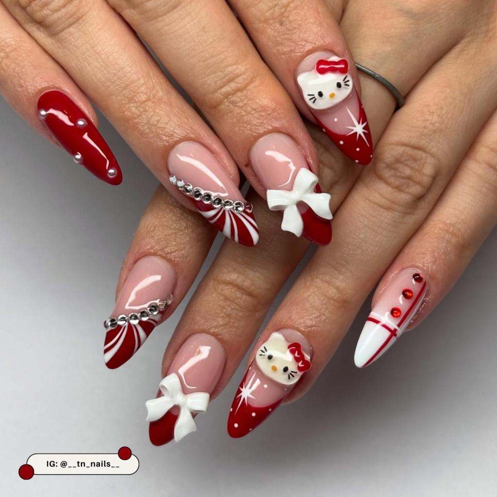 Long Stiletto 3D Hello Kitty and Rhinestones Long Stiletto 3D Hello Kitty and Rhinestones β Hello Kitty Christmas Nails 2026