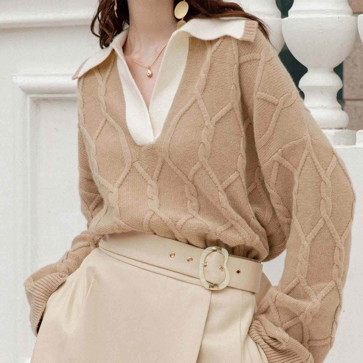 Beige Sweater and Collared Shirt: Layered Textures for Chic Casual Beige Sweater and Collared Shirt: Layered Textures for Chic Casual β Oversized Sweater Outfits