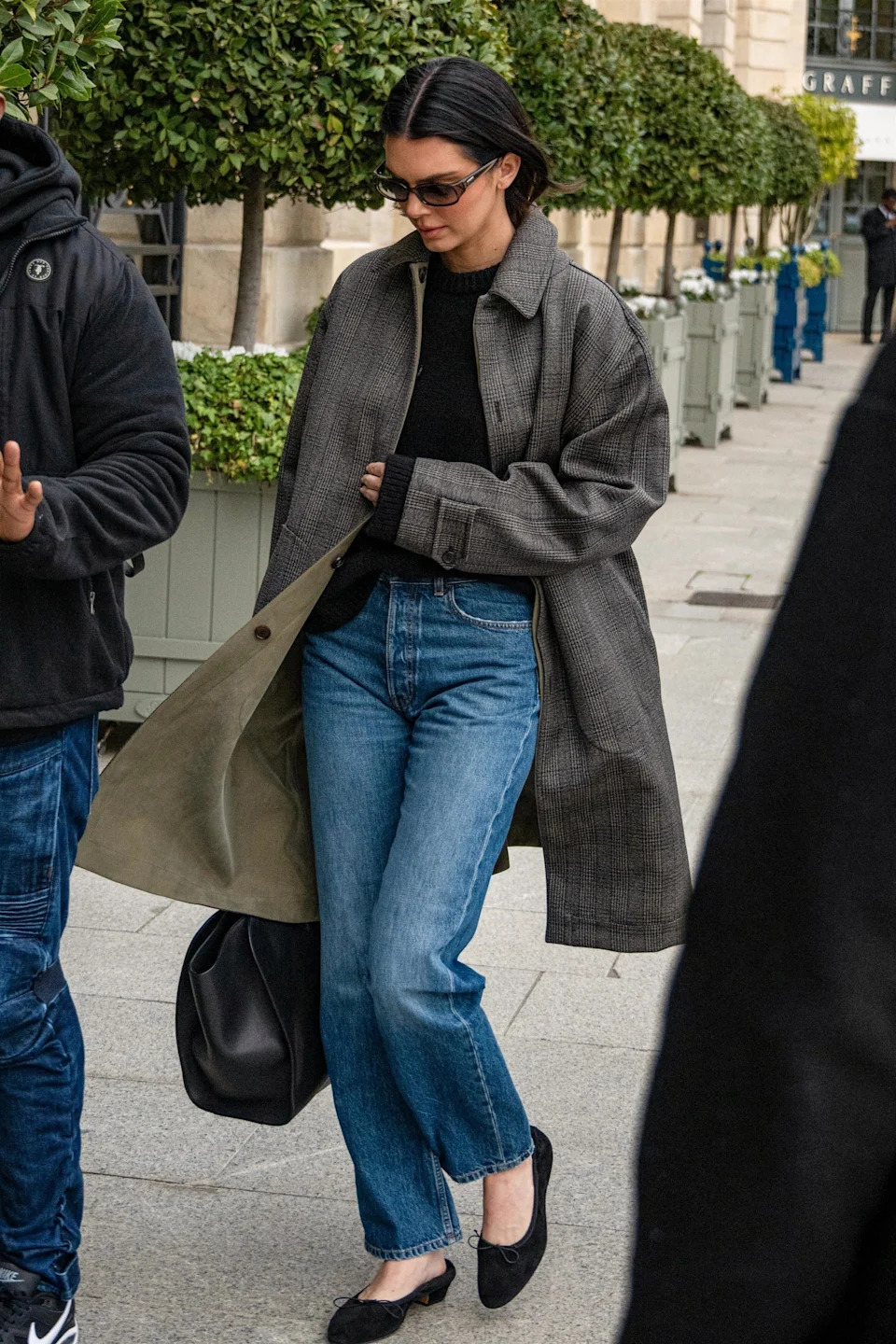 Casual Everyday Relaxed Grey Plaid Car Coat with Black Sweater — Car Coat Outfits