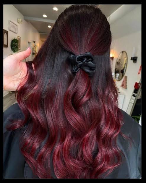 Dark Base With Cherry Red Balayage Visual Idea — Winter Hairstyles for Black Women