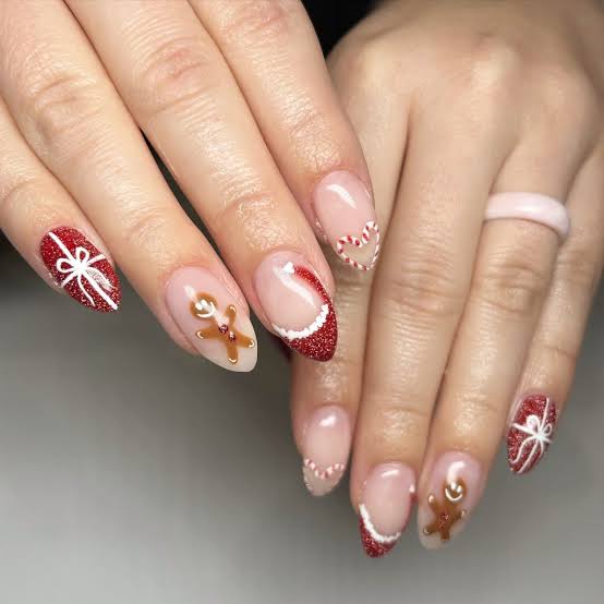 Nude Red Brown White Visual Idea Nude Red Brown White Visual Idea β Christmas Nails for Teens 2026
