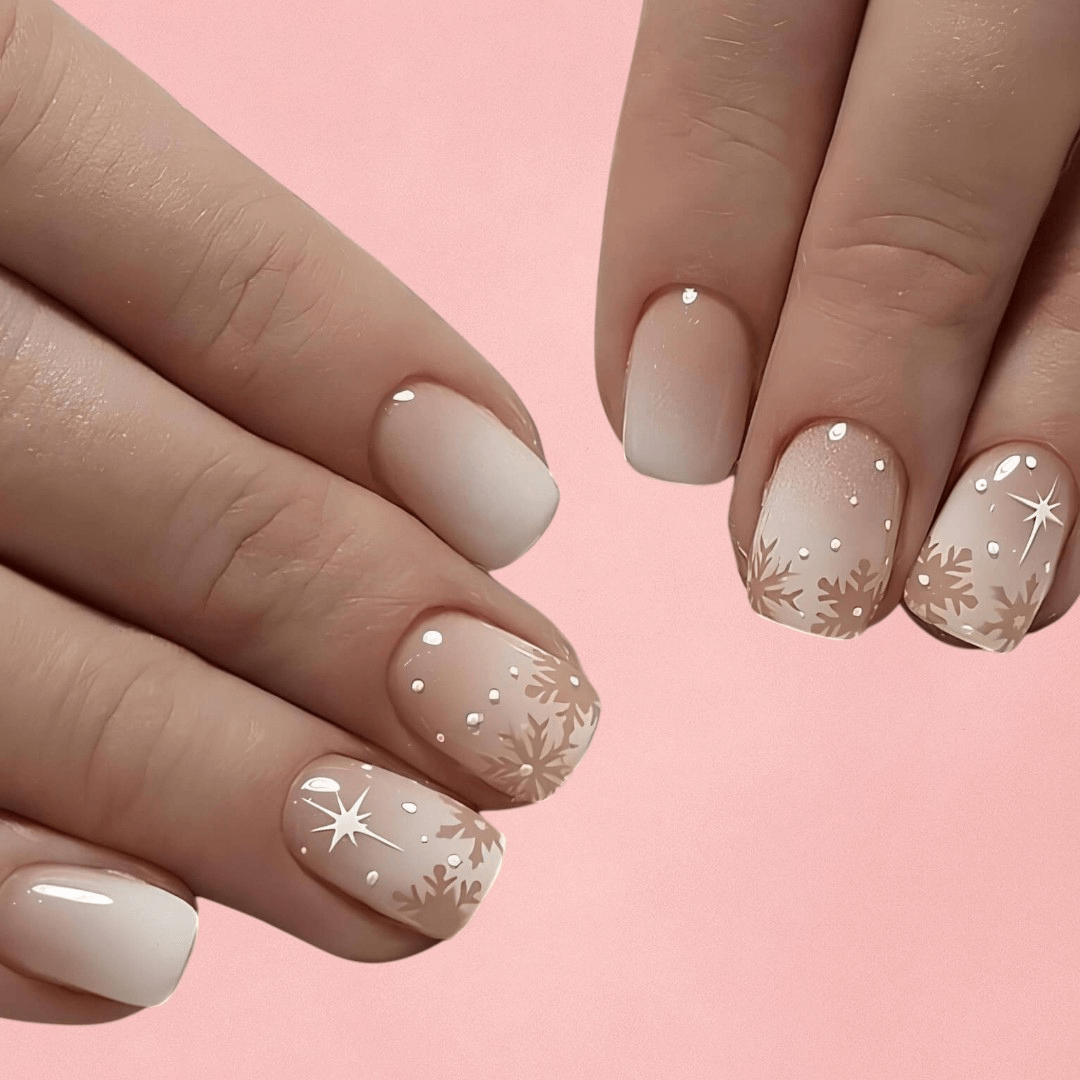 Soft Gradient Snowflake Short Square Nails — Short Winter Nails