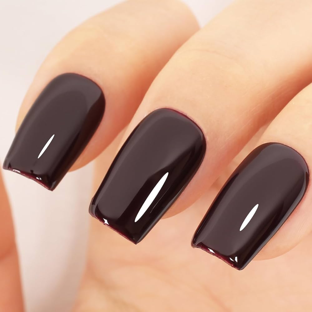 Dark Chocolate Red Undertone Medium Coffin Nails — Chocolate Brown Nails